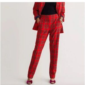 J. Crew Red Kate tartan wool blend  Plaid Trousers 12 sold out